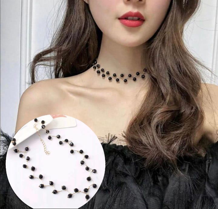 Black Zig Zag Choker Necklace with Earrings
