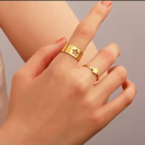 Golden Star Couple Rings Set – 2 Pieces